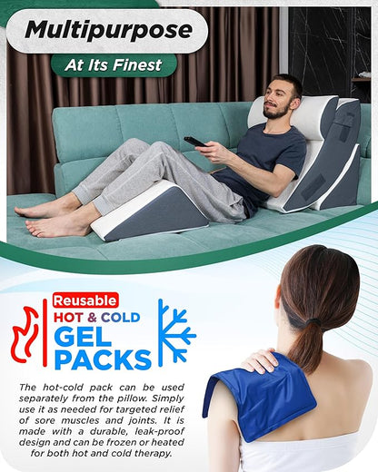 Lunix 4pcs Orthopedic Bed Wedge Pillow Set, Post Surgery Memory Foam for Back, Knee, Leg Pain Relief, Sitting Pillow for Sleeping, Acid Reflux, GERD, with Hot Cold Pack, Navy