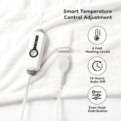 Electric Heated Blanket Full Size 72×84, Breathable & Luxurious Flannel,Soft Warm Gift with Over-Heat Protection,4 Heating Levels & 10 H Auto Shut Off, Machine Washable, White