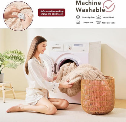 Heated Electric Blanket Queen Size - 84"x90" Flannel Heating Blanket with 10 Heating Levels & 5 Time Settings Over-Heat Protection, Winter Warmer for Adults with ETL Certification（Beige）