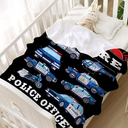 Custom Police Car Blanket for Boys Kids Police Car Lovers Soft Plush Warm Cartoon Car Blanket for Couch Bed Sofa Decor Birthday Custom Police Blanket Police Gifts 30''x 40'
