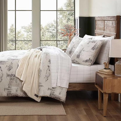 Eddie Bauer - Twin Comforter Set, Reversible Bedding with Matching Sham, Oeko-Tex Certified, Dorm Essentials (Rocky Mountain Cabin Grey)