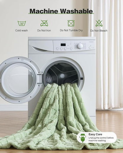 Heated Throw Blanket 50"x60" - 9-Level Fast Heating & 1-10H Timer, Fluffy Plush Blanket with Snap Buttons for Secure Fit, Soft Cozy Gift for Women/Men, for Couch, Bed & Office, Green