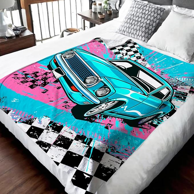 Blanket for Boys, Car Throw Blanket Gifts for Kids Boys Age 6-8, 40"x50" Cute Flannel Blankets Gift for Son Cars Lovers Lightweight Throws for Couch Sofa Bed Decor