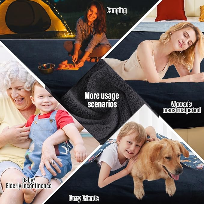 Waterproof Blanket for Bed, 80"x90" Leak-Proof Design, Reversible & Washable King Size Waterproof Blanket, Large Water Resistant Blankets, Reusable (Black/Light Grew)