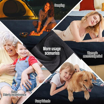 Waterproof Blanket for Bed Couch Sofa, 60"x80" Reversible & Washable, Waterproof Blanket Queen Size, Water Resistant Twin Bed Blankets, Leakproof (Black/Light Grew)