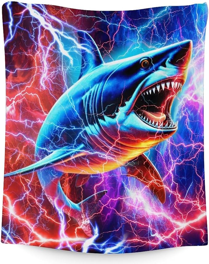 Shark Blanket Gifts for Kids, Boys - 30" x 40" Funny Cozy Furry Throws Blankets Stuff for Crib, Office & Lap