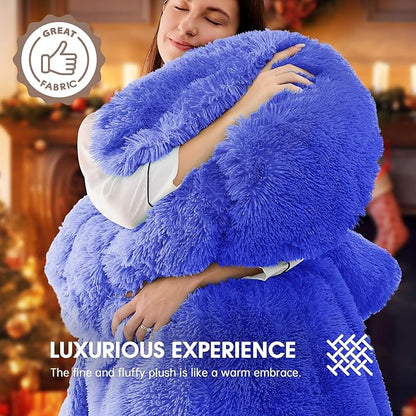 Heated Electric Blanket Twin–Faux Fur with Soft Thick Sherpa,Warm Winter Birthday Gifts for Women Grandma，10 Heat Settings,5 Time Settings with Fast Heating, 62x84, Glacier Blue