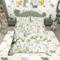 Castle Fairy Cute Dino Kids Duvet Cover Queen Size,Kawaii Pink Green Dinosaur Duvet Cover Set for Children Adult,Cartoon Wildlife Floral Leaves Plant Soft Comforter Cover for Dorm Room, Zipper, Ties