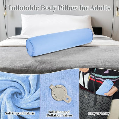 Inflatable Body Pillow for Adults Kids, 47 Inch Body Pillows for Side Sleeper, Travel Body Pillow for Bed, Bolster Pillow, Round Cervical Cylinder Pillow for Sleeping