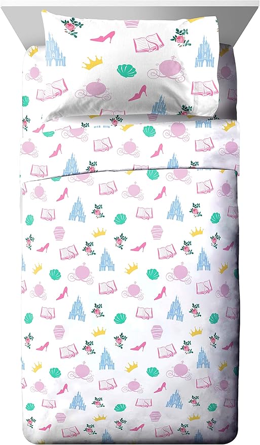Jay Franco Disney Princess Sassy 4 Piece Twin Bed Set - Includes Comforter & Sheet Set - Super Soft Fade Resistant Polyester - (Official Disney Product)