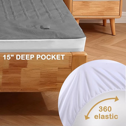 Electric Mattress Pad Queen Size 60"x80" with 10 Hours Auto Off 5Heat Setting Dual Controller Fit Up to 15 Inch Deep Pocket, Machine Washable - Gray