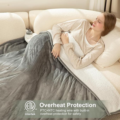 Heated Blanket Full Size - 72" x 84" Electric Blanket Full with Fast Heating, 10 Timer Settings, 6 Heat Settings, Washable Flannel Sherpa Heating Blanket, Overheat Protection, Grey