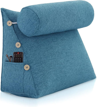 Bed Wedge Reading Pillow, Adjustable Reading Throw Cushion Triangular Pillow Wedge Couch Pillow for Lumbar Neck Back Support Pillow with Removable Linen Cover