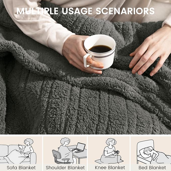 Heated Blanket Electric Blanket Twin - Fast Heating Blanket Throw Double Sided Sherpa Ultra Soft Cozy with 10 Heating Levels & 2-10 Hours Auto Off, Mashine Washable, 62 x 84 Inches, Grey