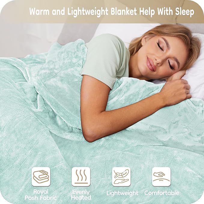 Electric Heated Blanket Full Size 72×84, Breathable & Luxurious Flannel, Soft Warm Gift with Over-Heat Protection, 4 Heating Levels & 10 H Auto Shut Off, Machine Washable, Lighg Green