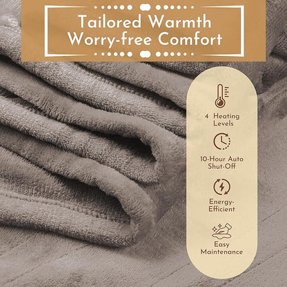 Electric Heated Blanket 62"x84" Twin Size Microplush Cover Blanket, 4 Heat Settings & 10 Hours Auto Off, Cozy & Warm for All Night, Machine Washable, Linen