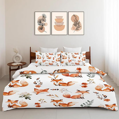 Fox Bedding Set 3 Pieces King Size Fox Duvet Cover Comforter Cover Sets with 2 Pillowcases for Boys Girls Teens Men Women