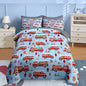 Nesker 7 Pcs Comforter Set Queen Size, Red Fire Engine Bedding for Kids Teen, Fire-Fighting Trucks Vehicle with Fitted Sheet 2 Pillowcases & 2 Shams for Bedroom Bed Decor