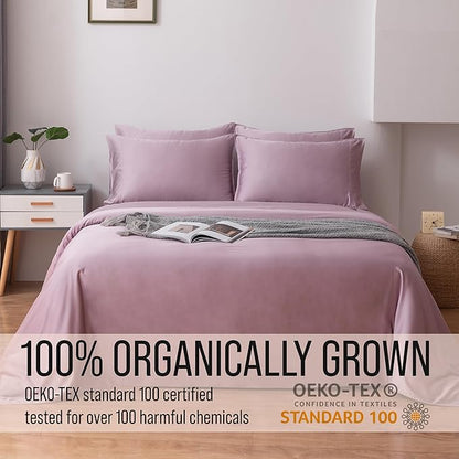 Bella Coterie 6 Piece Luxury Bamboo Viscose Split Top King Size Sheet Set | 34" Split for Adjustable Beds | 100% Organically Grown| Cooling | 18” Deep Pocket | 4 Pillowcases [Lilac]