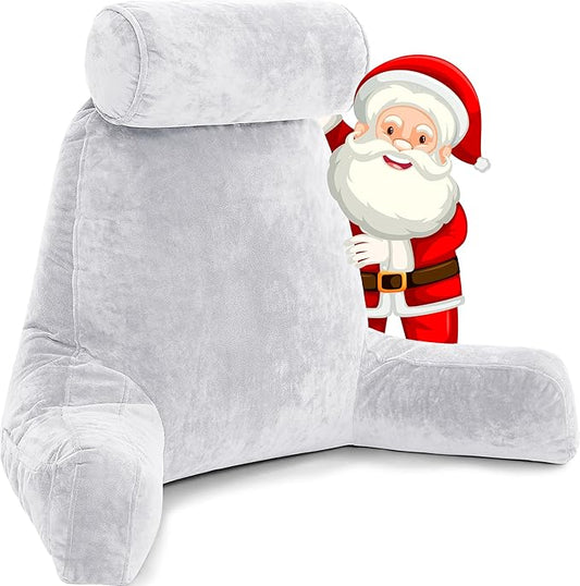 Husband Pillow XXL – Reading Pillow Bed Chair with Arms & Back Support – Light Grey - Back Pillow for Beds Sitting Up – Bed Rest Arm Pillow – Comfy Reading Pillow for Adults
