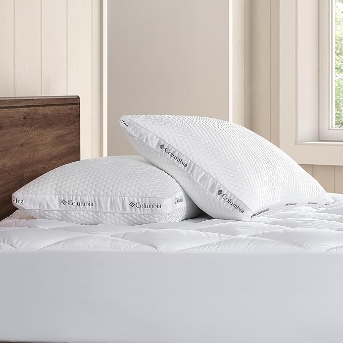 Columbia 2 Pack of Comfort Ice Fiber Side Sleeper Down Alternative Bed Pillow - Polyester Fiberfill, Supportive Cooling Double Sided Breathable Cover - Standard/Queen
