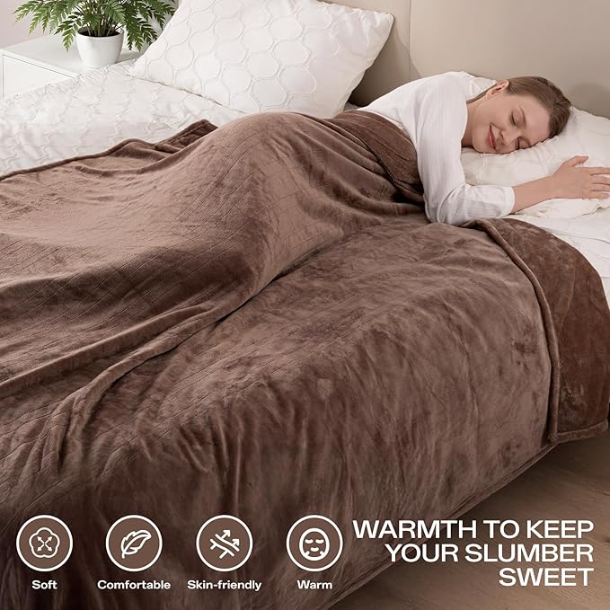 Electric Blanket Queen Size, Ultra Soft Flannel Heated Blanket for Full Body, Dual Control Heating Blankets with 10 Hours Automatic Shut Off, 8 Heating Levels, Washable, Double Zone, 84" x 90" Brown