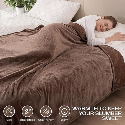 Electric Blanket King Size, Ultra Soft Flannel Heated Blanket for Full Body, Dual Control Heating Blankets with 10 Hours Automatic Shut Off, 8 Heating Levels, Washable, Double Zone, 100" x 90" Brown