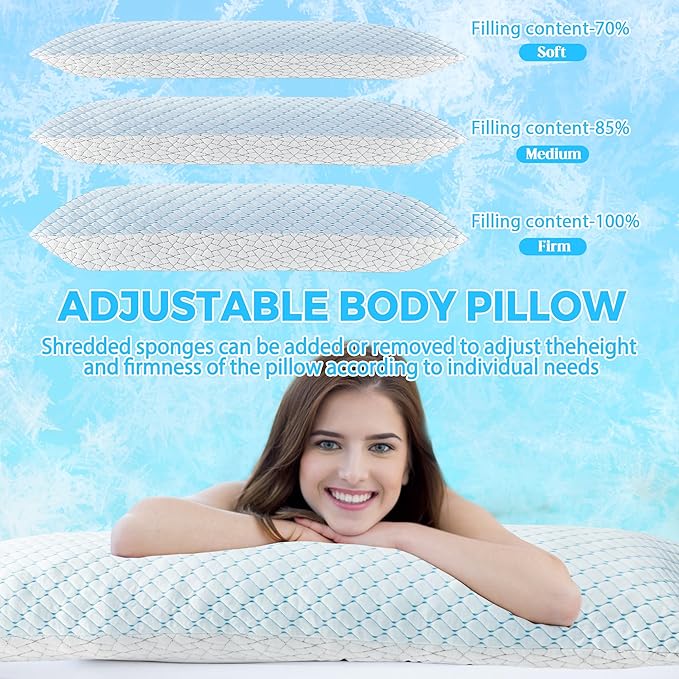 Bafode Body Pillow for Women, Cooling Body Pillow for Adults, Memory Foam Pillows for Side Sleeper, Adjustable Large Body with Pillow Pillowcase, Firm Bed Pillow (White, 20x54)