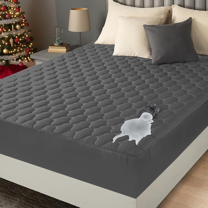 Utopia Bedding Waterproof Mattress Protector, King Mattress Pad, Quilted Fitted Cover Stretches up to 16 Inches Deep (Grey)
