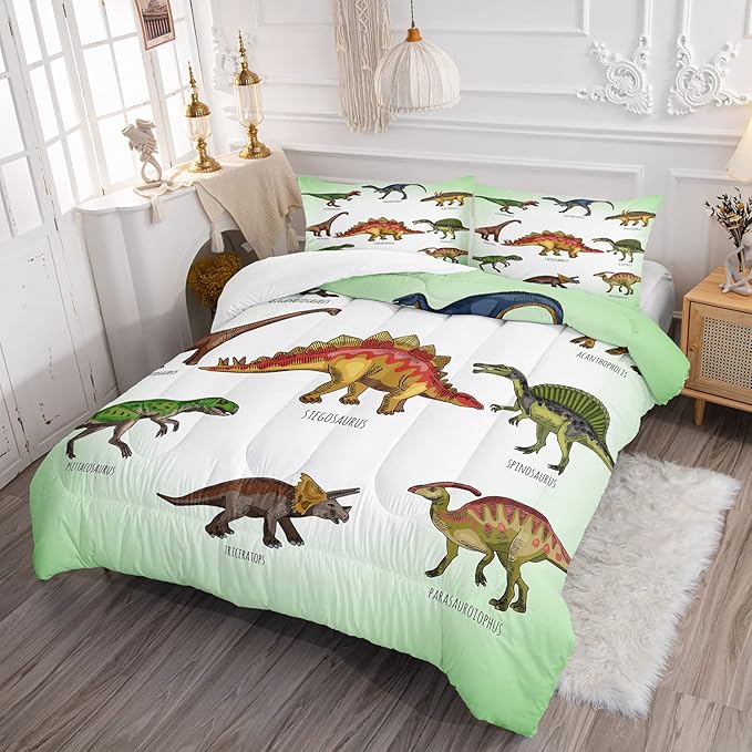 CVHOUSE Dinosaur Comforter Set - Microfiber Quilt Set with 1 Comforter and 2 Pillow Cases - 3 Piece