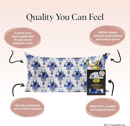 Kitsch x Star Wars R2-D2 & C-3PO Satin Pillowcase | Satin Pillowcase with Zipper, Better Than Silk Pillowcase | Frizz-Reducing Pillow Case for Hair & Skin Care, Cooling & Breathable - King