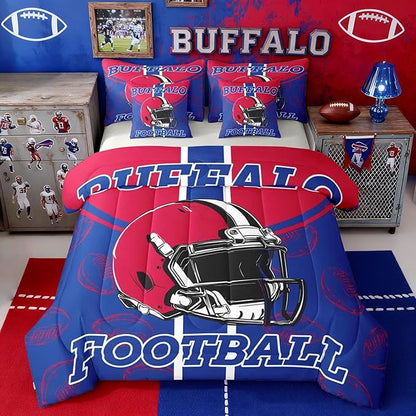 Feelyou Football Comforter Set with Sheets 7 Piece Full Size Ball Games Bedding Set for Kids Boys Girls Rugby Bed in a Bag City of Footballs Room Decor Rugby Sports Soft Lightweight