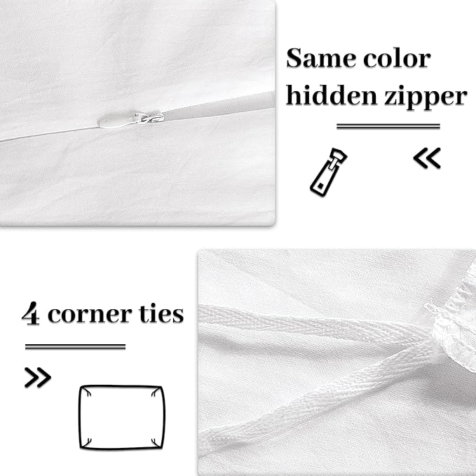 NEXHOME PRO Cotton Duvet Cover Set King Size Linen Feel White Organic Natural 100% Washed Cotton Duvet Cover Set 3 Pieces Bedding Set with Zipper Closure, Lightweight and Breathable (No Comforter)