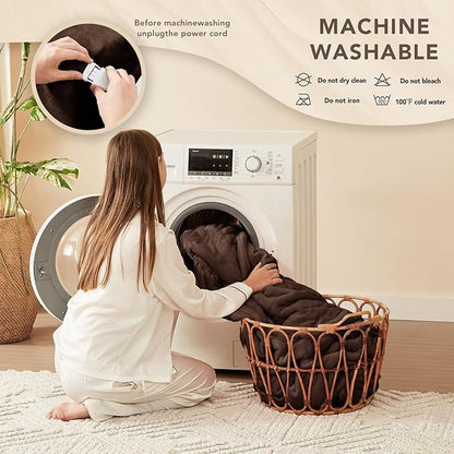 Homemate Electric Heated Blanket Queen Size - 84"x90" Heating Blanket Queen Size Dual Control 1/2/4/6/8 Hours Auto-Off 10 Heat Level Over-Heat Protection Flannel Sherpa ETL Certification