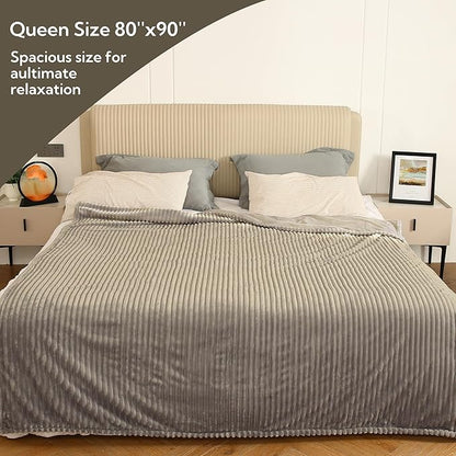 Heated Electric Blanket Queen Size 84''x90'', Dual Controller Soft Flannel with 10 Heat Settings 1-12 Hour Auto Off Large Blanket for Bed - Light Brown