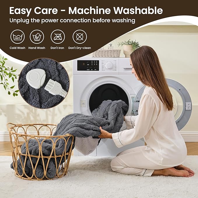 Heated Blanket Electric Blanket 50"x60", Soft Taffeta Sherpa Electric Throw with 5 Heating Level & 1-12 Hour Auto Off, Heated Throw with Overheating Protection, Machine Washable (Dark Grey)