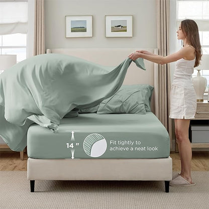 Bedsure California King Comforter Set - Bed in a Bag Cal King Bedding Set 7 PCS, GentleSoft™ Pintuck Bed Set Gift for Family, Pinch Pleat Sage Green Comforter with Sheets, Pillowcases & Shams