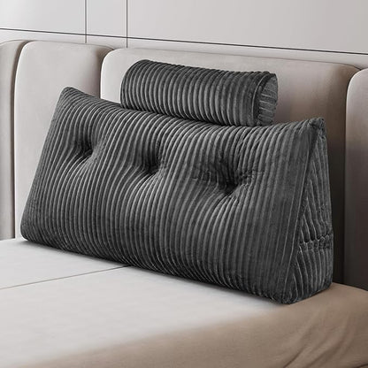 Z-hom Large Wedge Pillow Headboard, Twin Triangular Headboard Pillow, Reading Pillow Standard Bed with a Roll Pillow for Bed Sitting Up Sleeping, Backrest Cushion Headboard Gap Pillow for Back, Grey