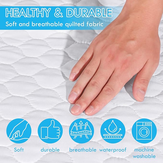 Queen Size Bed Pads - 34"X60" Washable Waterproof Mattress Protector Underpads, Reusable Tuckable Incontinence Pads for Adults Kids with 21" Wings