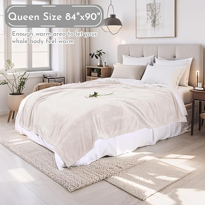 Electric Heated Blanket 84"x90" Queen Size Microplush Cover Blanket, 4 Heat Settings & 10 Hours Auto Off, Cozy & Warm for All Night, Machine Washable, Beige