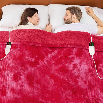 greenoak Heated Electric Blanket Throw, Faux Fur Sherpa Heating Blanket for Sofa Bed, Warm Winter Gifts for Mom/Grandma, Heater Lap Blankets 5-Position Timer &10 Heating Levels 84''*90" Red