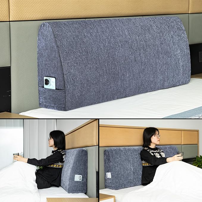 Headboard Wedge Pillow California King Headboard Pillow Memory Foam Reading Pillow Large Headboard Back Cushions for Bed Rest Dark Blue
