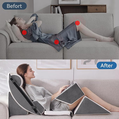 Wedge Pillow Set for After Surgery, 7 PCS Bed Wedge Pillow for Sleeping, Memory Foam Orthopedic Back Pillow for Pain Relief and Acid Reflux, Adjustable Post Surgery Pillow Grey