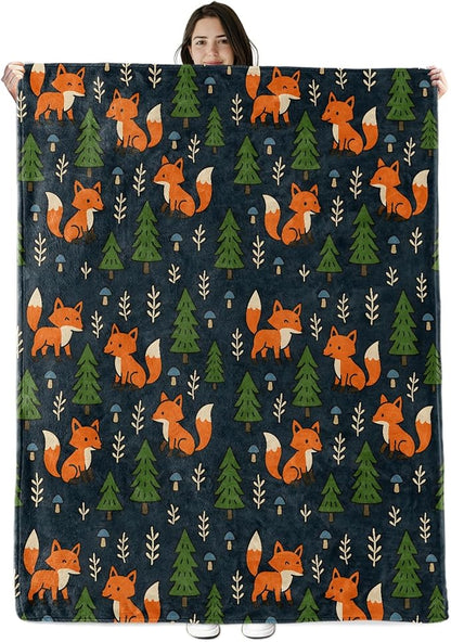 Fox Blanket Gifts for Boys Girls Kids, Cute Woodland Animal Warm Soft Flannel Throw Blankets for Travel, Sofa, Living Room, Bedroom Decor, 40x50 in