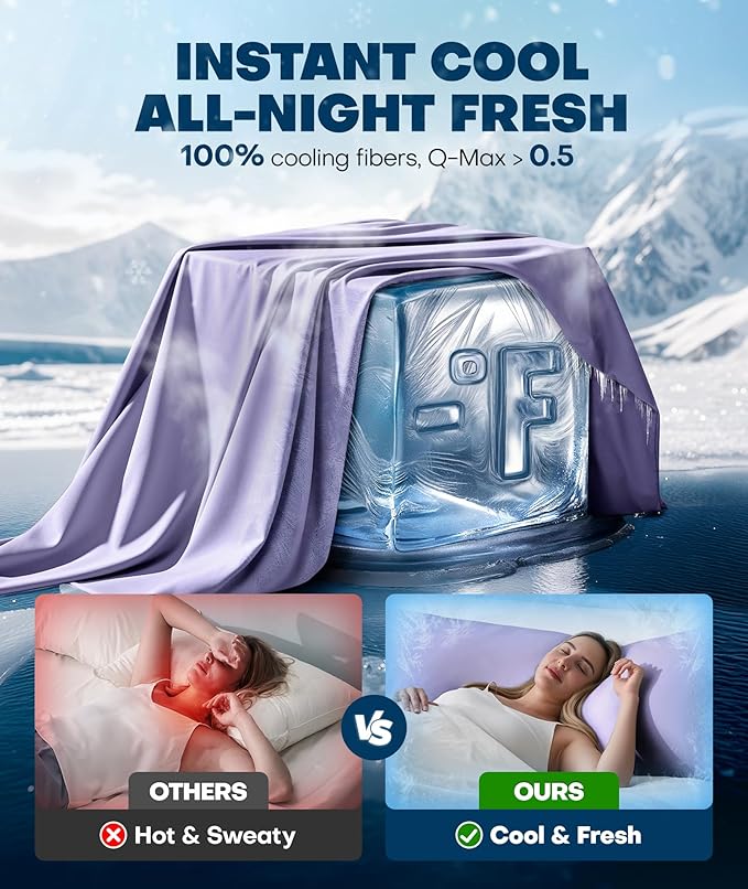 Ice Cooling Body Pillowcase for Hot Sleepers – Stays Cool All Night, Silky Touch Long Body Pillow Cases with Invisible Zipper, Soft & Breathable Body Pillow Cover, Gift for Men Women - 20"x54", Purple