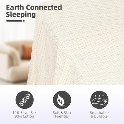 Grounding Sheet, 90% Organic Cotton + 10% Pure Silver Organic Fitted Grounded Sheet for Improved Sleep, Connected Earth Energy - Healthy Sleep Therapy (White, (60.1 * 80 * 15.1inch))
