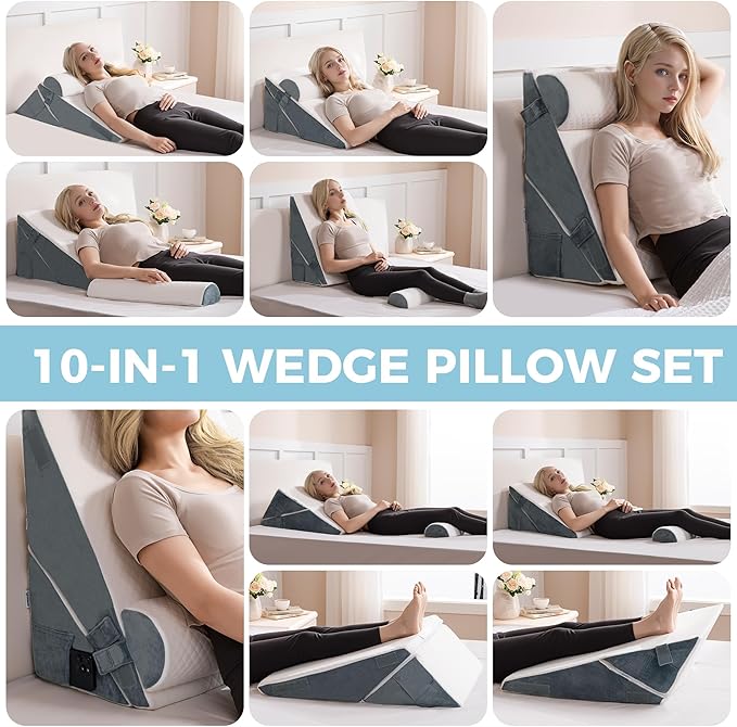 Ganondorf 3PCS Wedge Pillow Headboard Orthopedic Bed Wedge Pillows Set for Sleeping 9&12&22" Adjustable Premium Foam Elevated Triangle Body Pillow for Bed Sitting Up