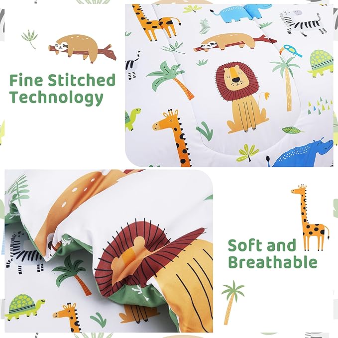 Mooreeke Kids Twin Comforter Sets for Boys Girls 6 Pieces Animal Bedding Set for Teens Microfiber Lion Elephant Kids Bed in A Bag with Comforter, Sheet Set, Shams and Decorative Toy Pillow All Season