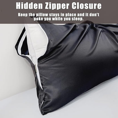 TELUS Body Cooling Pillow Case Cover, Bamboo Rayon Pillowcases with Zipper Closure, Cool and Breathable Pillow Case for Hot Sleepers and Night Sweats, 20x54 inches, Black, 1 Pack