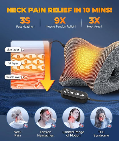 Graphene Magnetic Neck Stretcher for Deeper Pain Relief, Instant Heating Pad Cervical Traction Device Pillow, Neck Cloud for TMJ Tension Muscle Migraine, Christmas Gifts for Women, Mom, Men(Dark Gray)